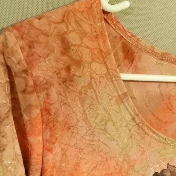 DB Established 1962 Peach Silky Floral Bell Sleeve Blouse wms Sz Med - Picture 13 of 13